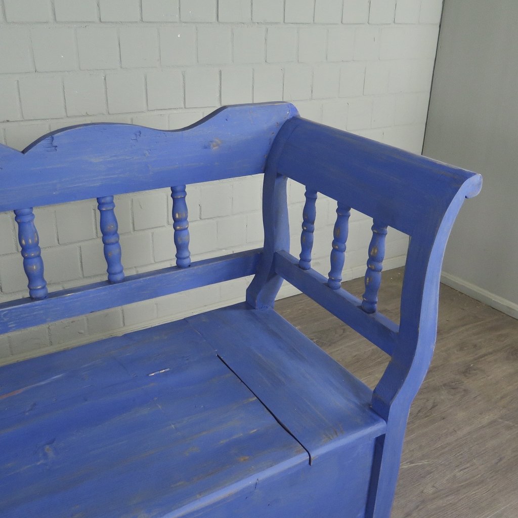 Truhenbank Holzbank Blau 2,16 m