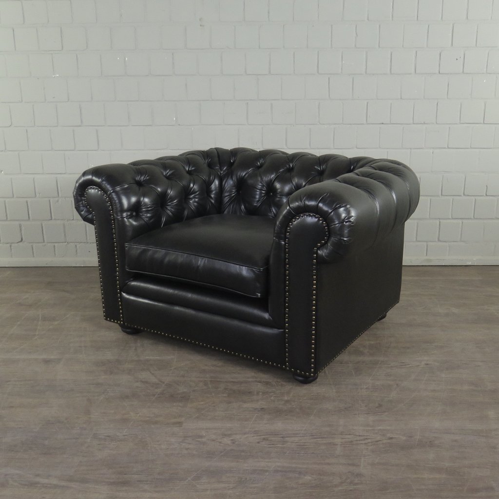Chesterfield Sessel Leder Schwarz