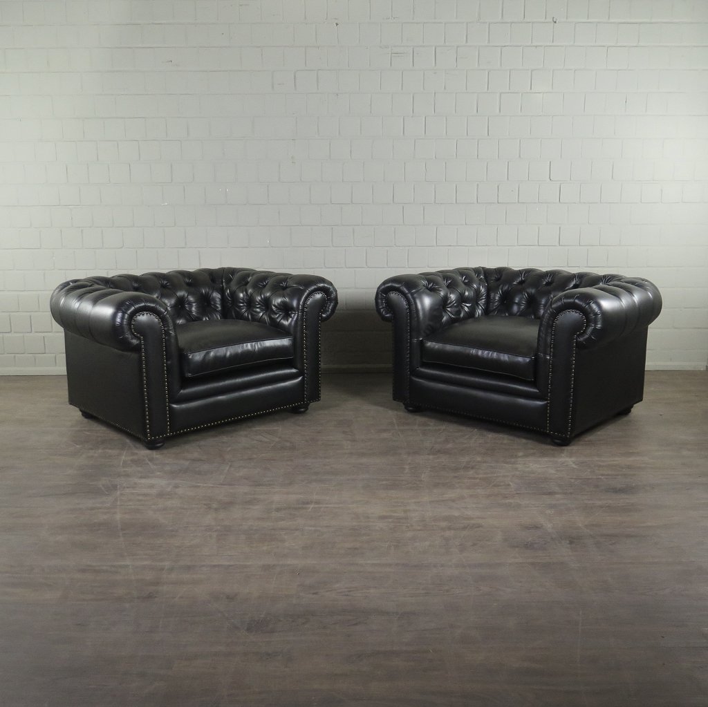 Chesterfield Sessel Leder Schwarz