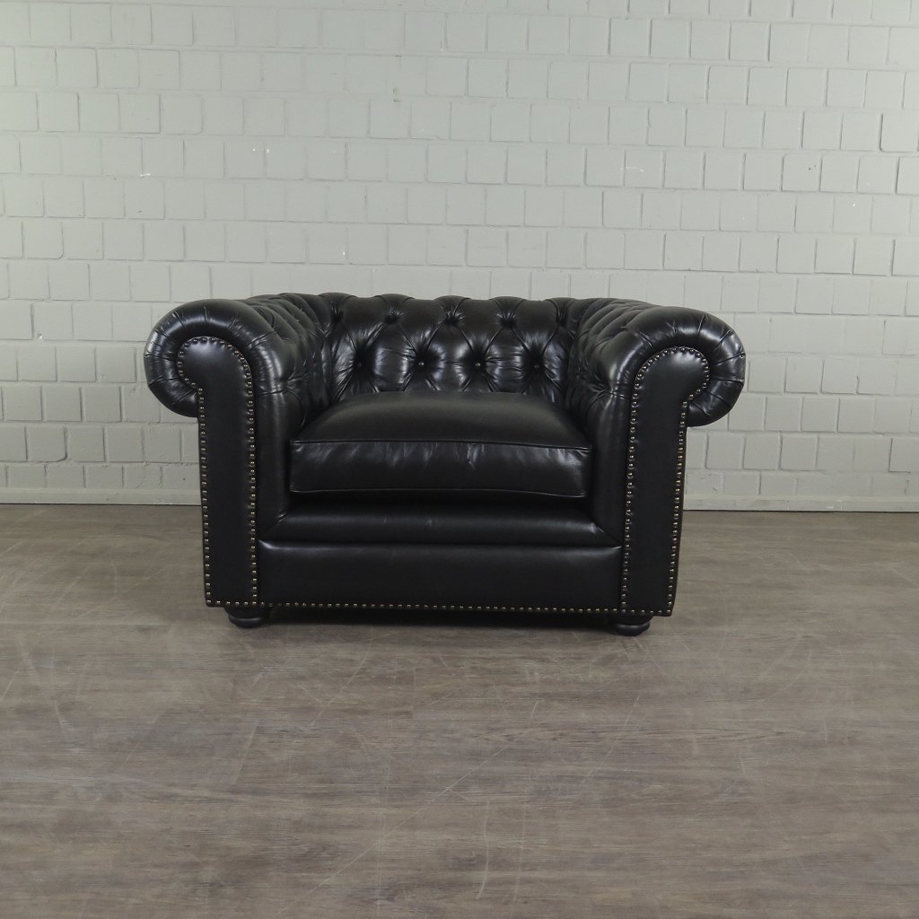 Chesterfield Sessel Leder Schwarz