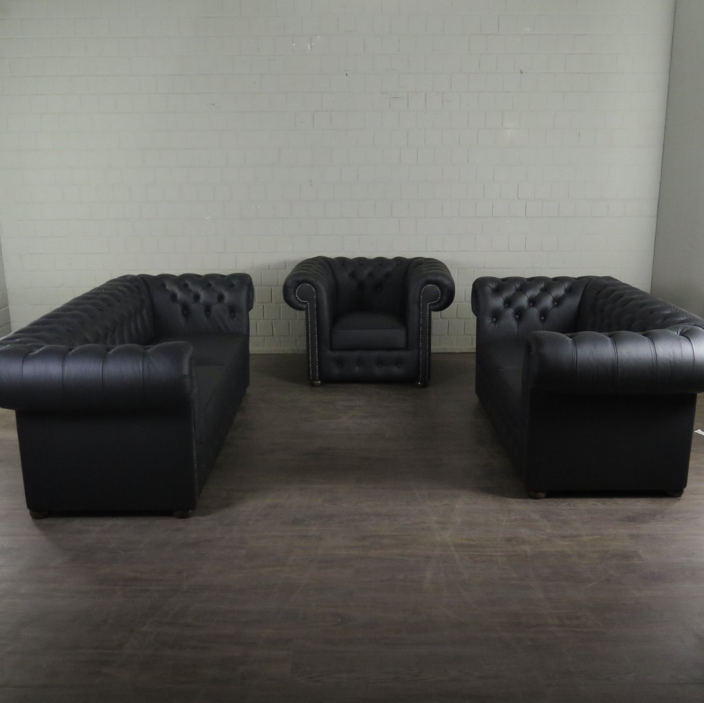 Chesterfield Couchgarnitur Leder Schwarz