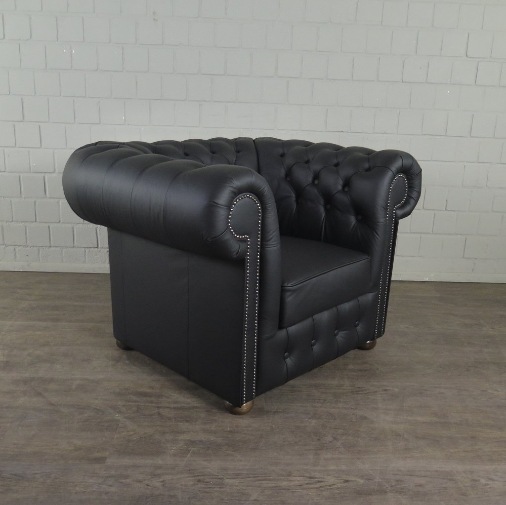 Chesterfield Couchgarnitur Leder Schwarz