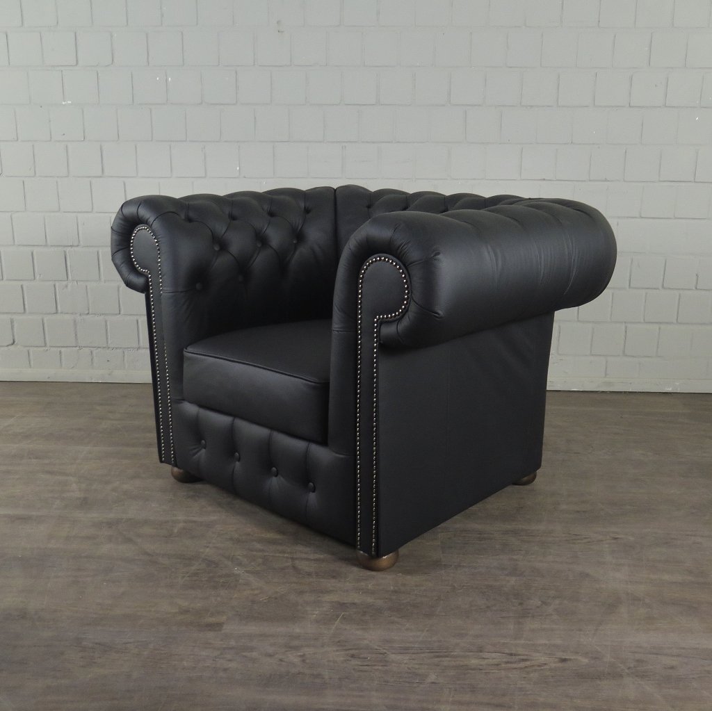 Chesterfield Couchgarnitur Leder Schwarz