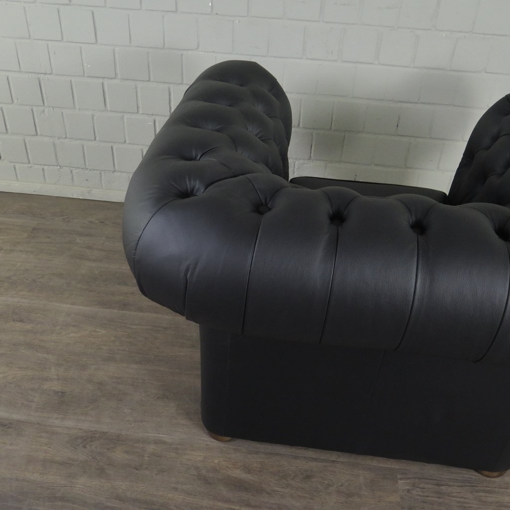 Chesterfield Couchgarnitur Leder Schwarz