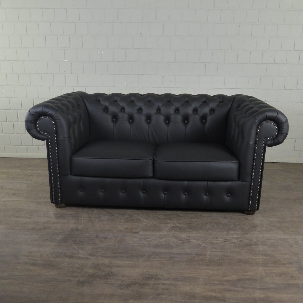 Chesterfield Couchgarnitur Leder Schwarz
