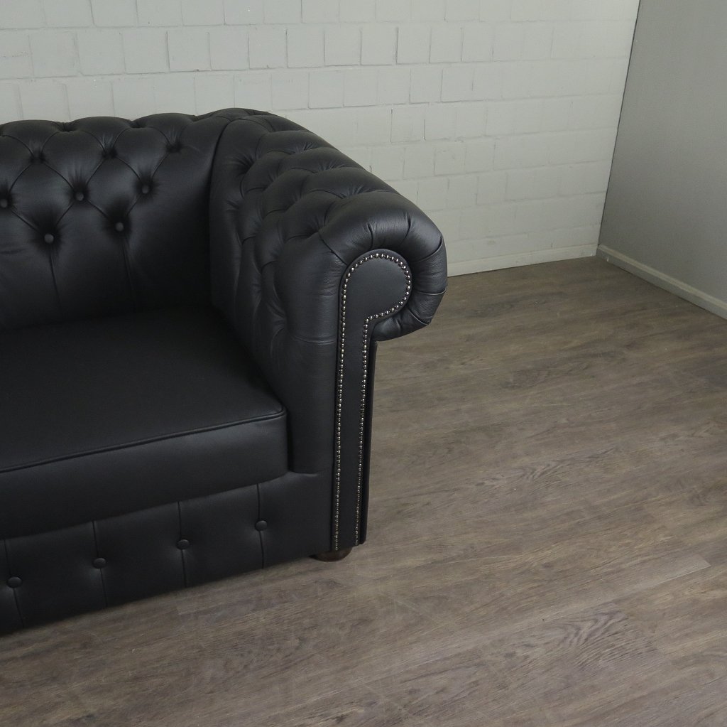 Chesterfield Couchgarnitur Leder Schwarz