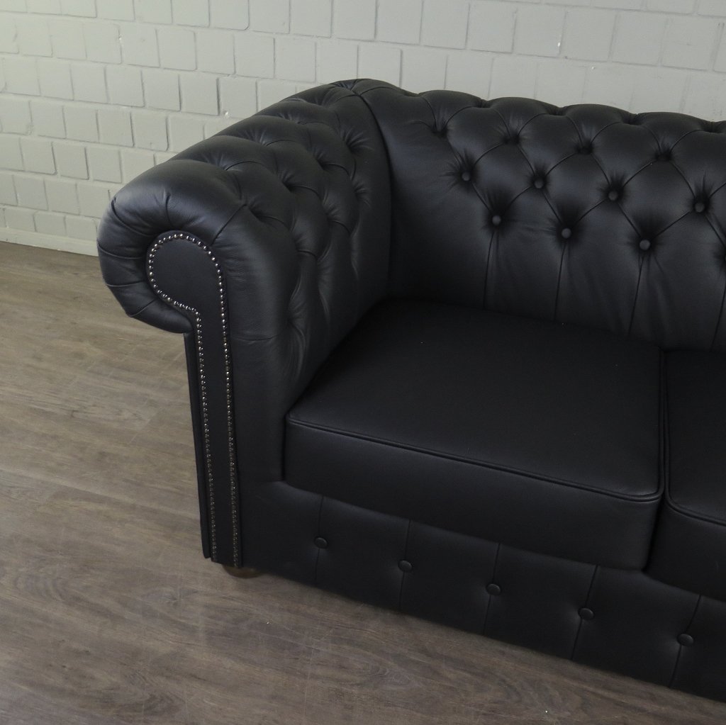 Chesterfield Couchgarnitur Leder Schwarz