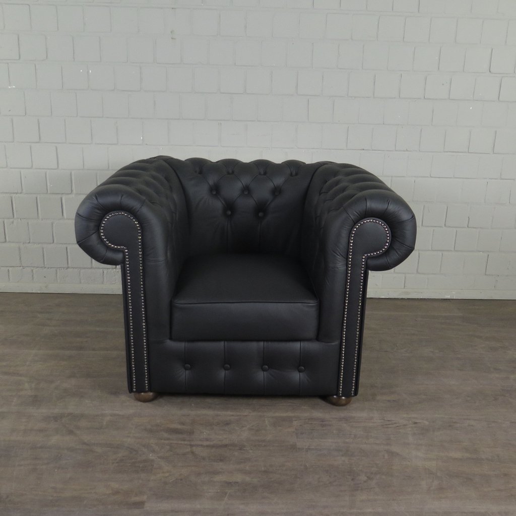 Chesterfield Couchgarnitur Leder Schwarz