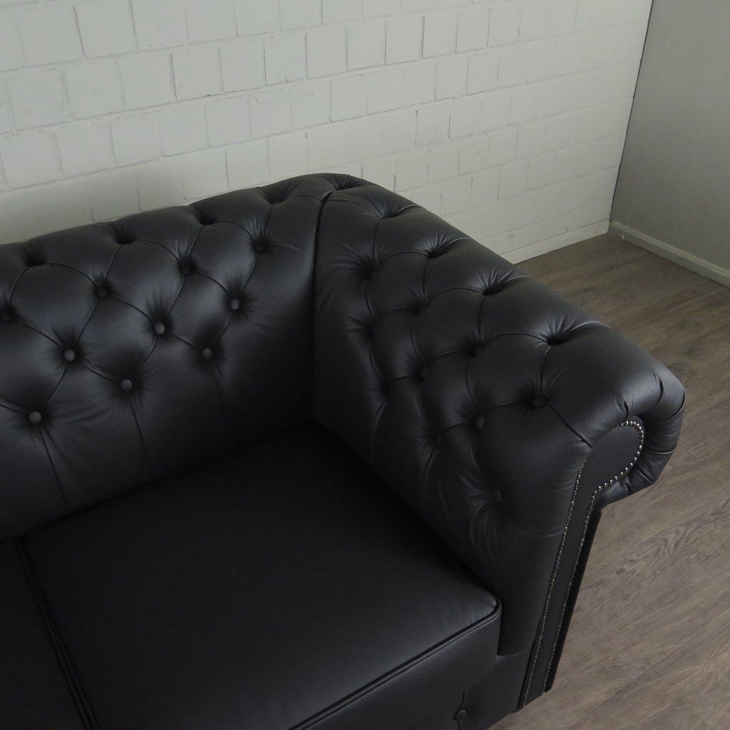 Chesterfield Couchgarnitur Leder Schwarz