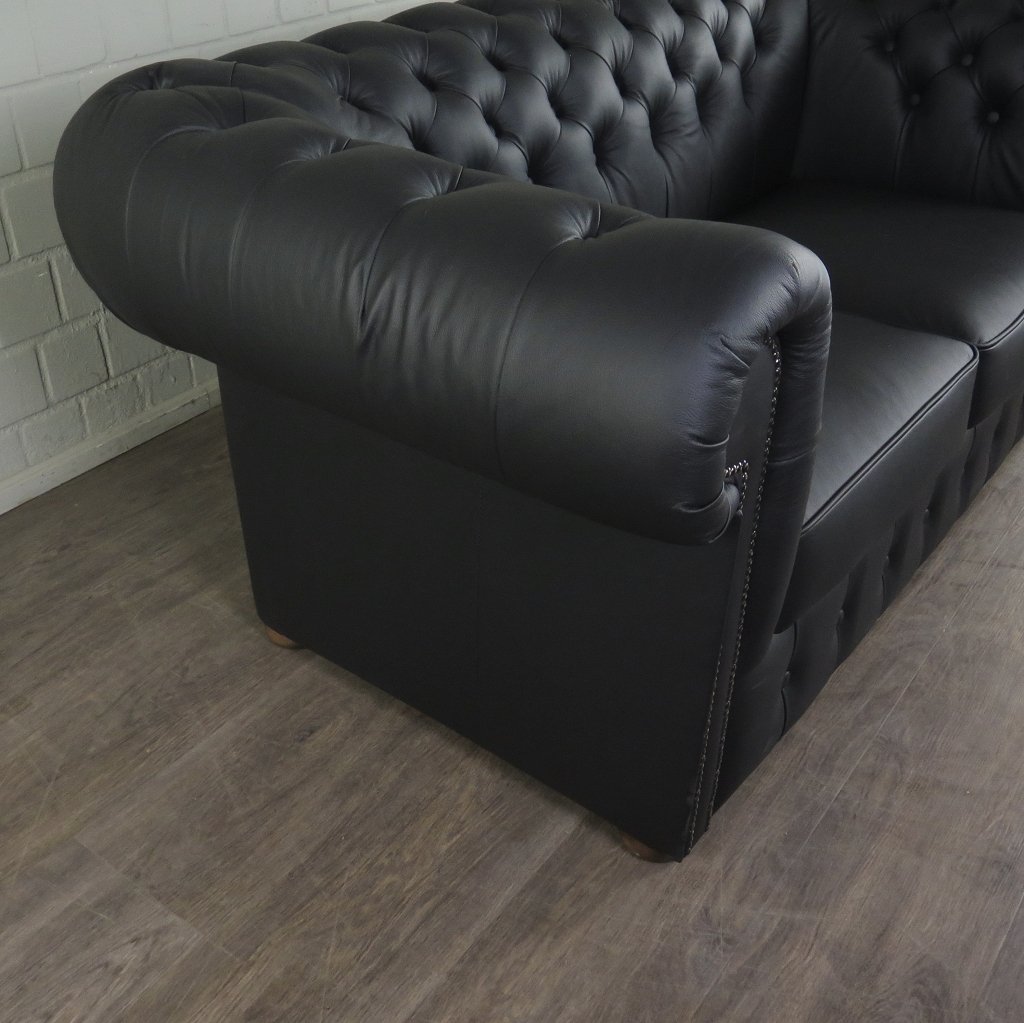 Chesterfield Couchgarnitur Leder Schwarz