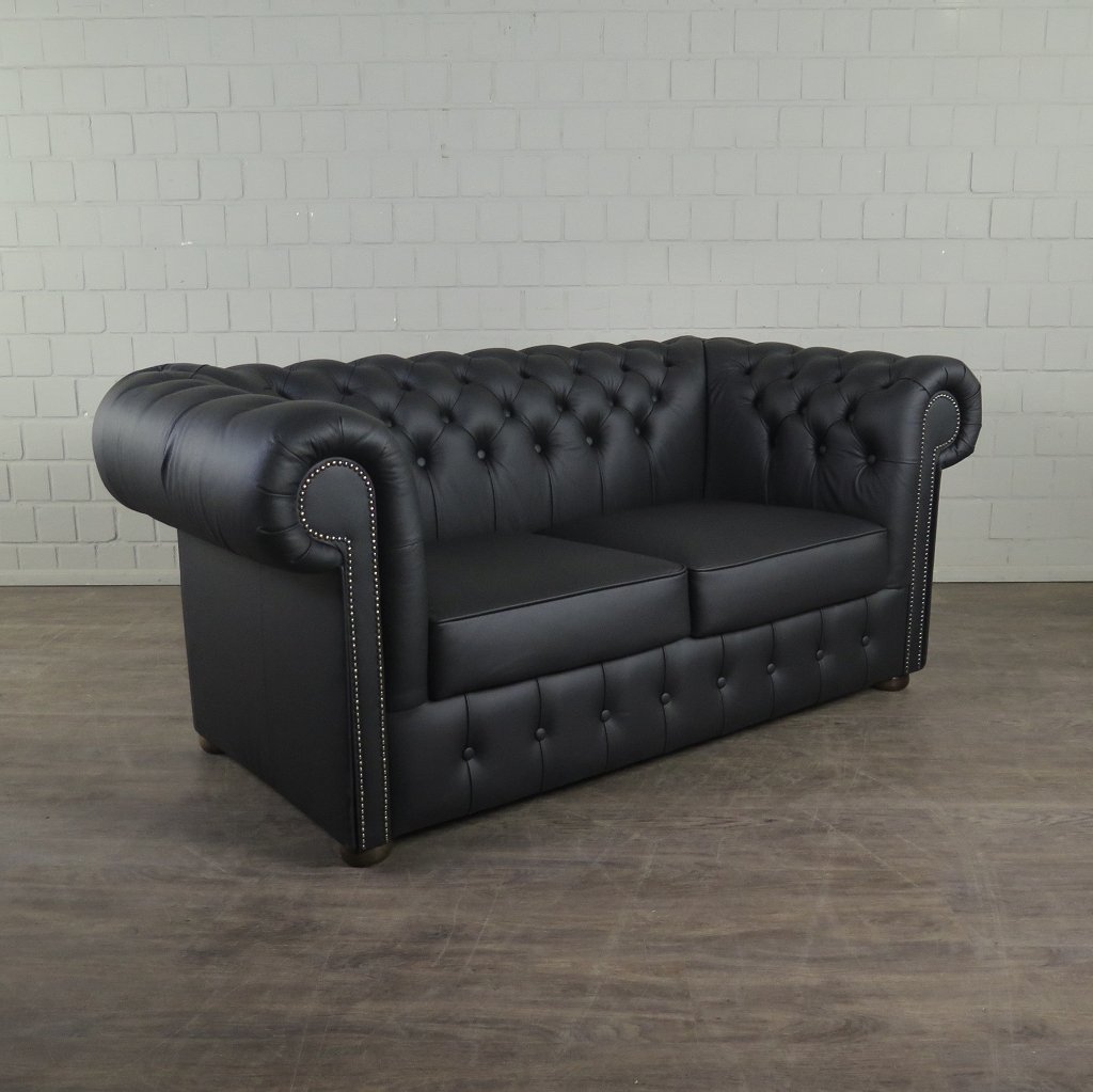 Chesterfield Couchgarnitur Leder Schwarz