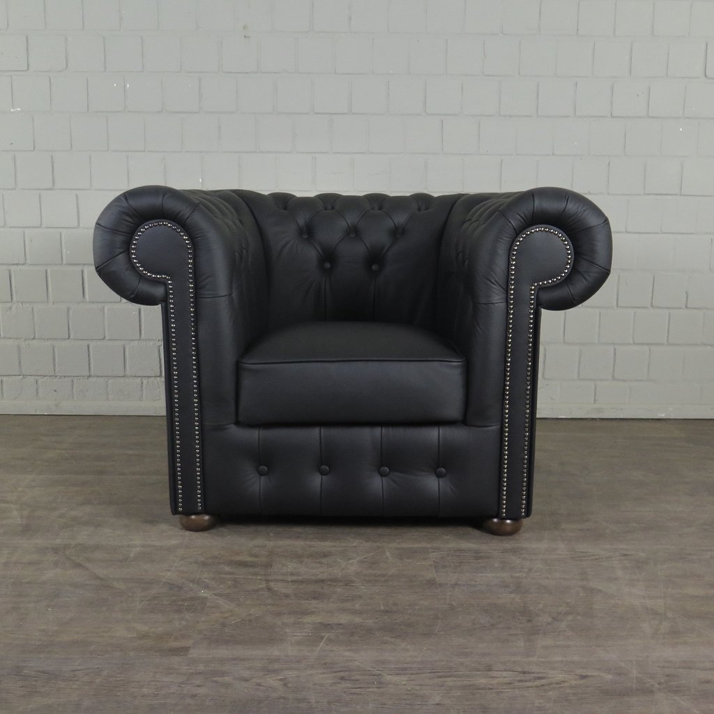 Chesterfield Couchgarnitur Leder Schwarz