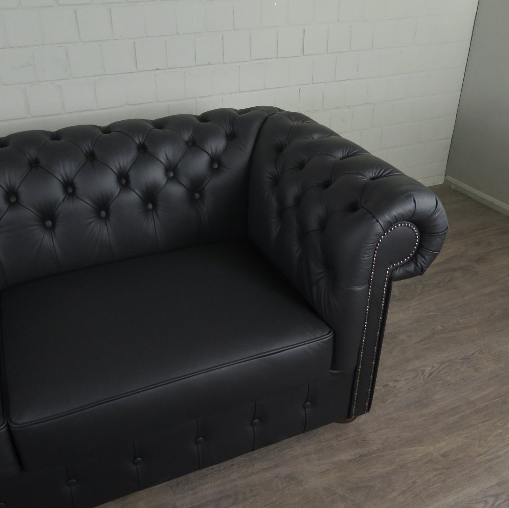 Chesterfield Couchgarnitur Leder Schwarz