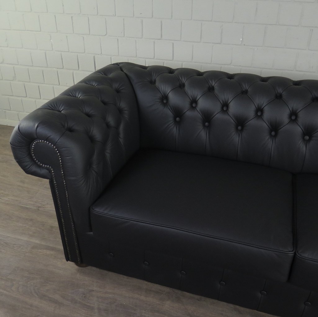 Chesterfield Couchgarnitur Leder Schwarz