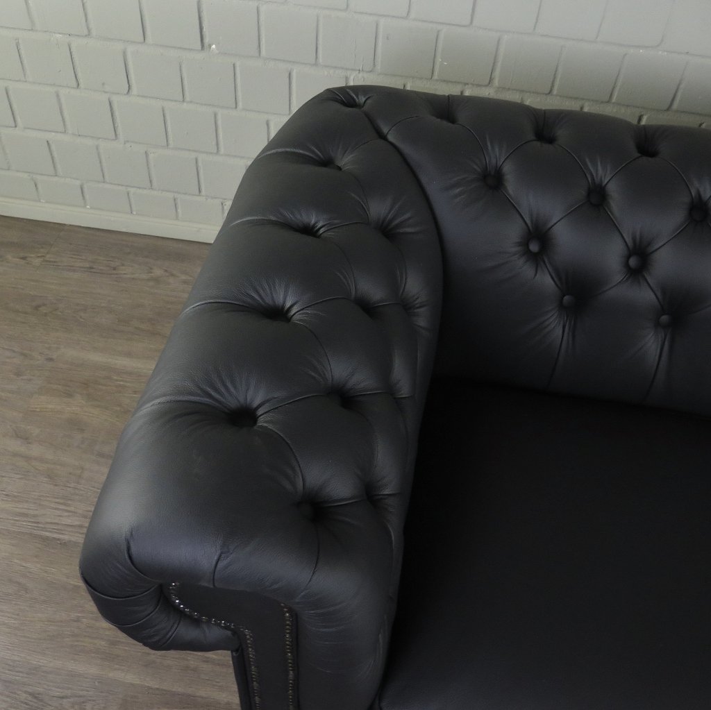 Chesterfield Couchgarnitur Leder Schwarz