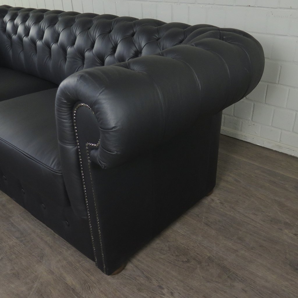 Chesterfield Couchgarnitur Leder Schwarz