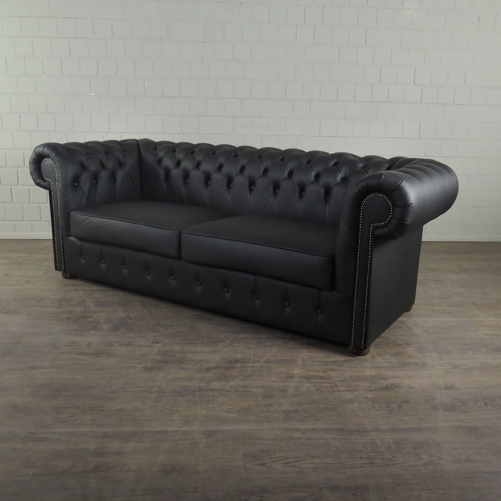Chesterfield Couchgarnitur Leder Schwarz