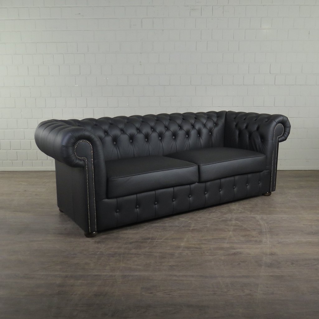 Chesterfield Couchgarnitur Leder Schwarz