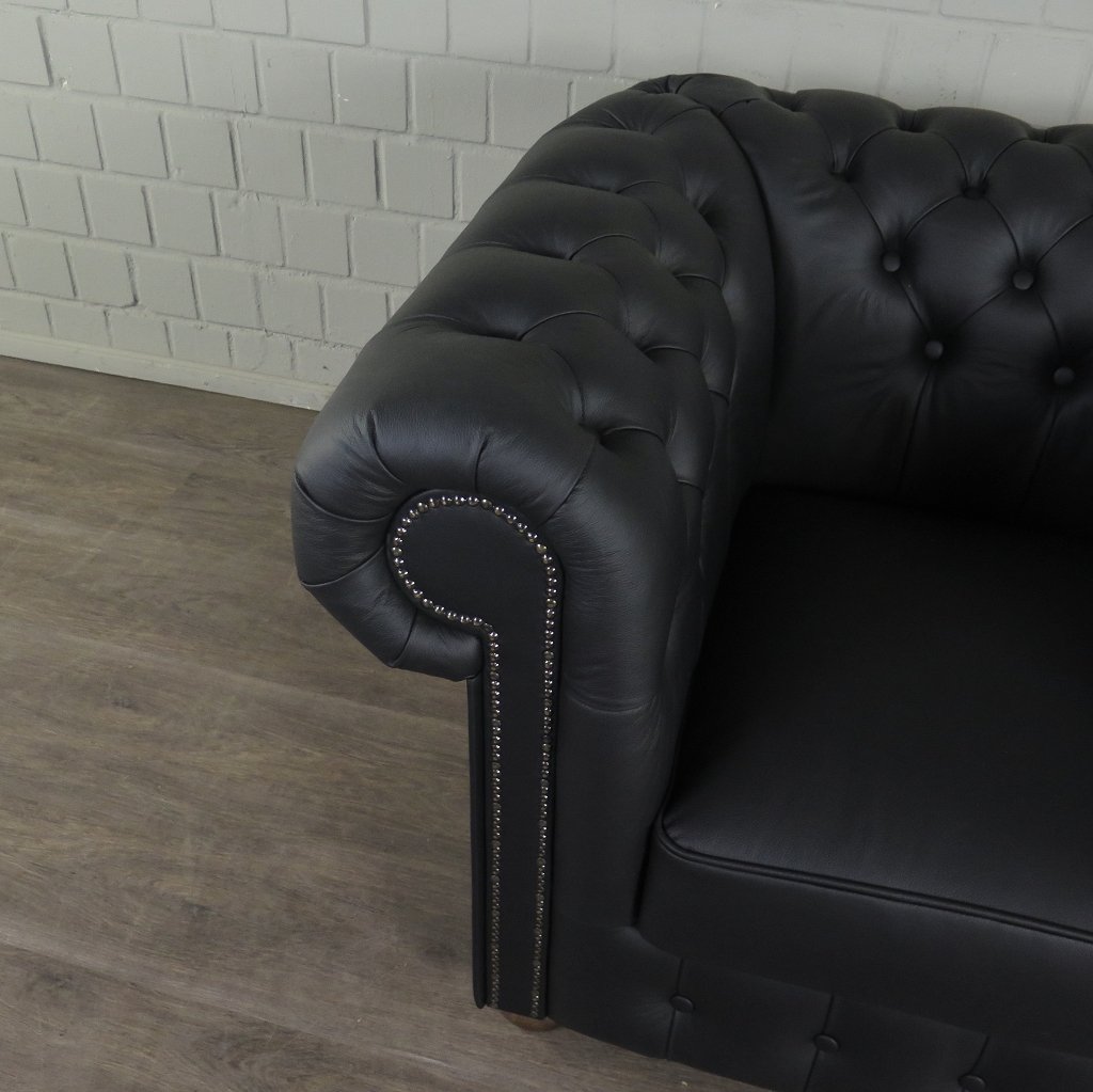 Chesterfield Couchgarnitur Leder Schwarz