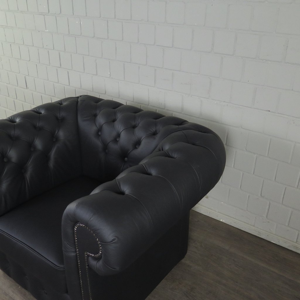 Chesterfield Couchgarnitur Leder Schwarz