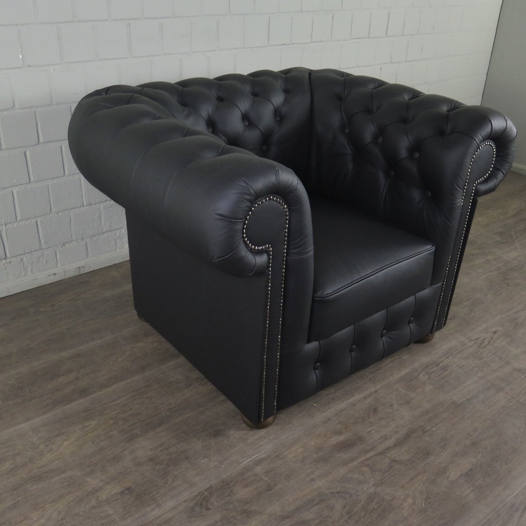 Chesterfield Couchgarnitur Leder Schwarz