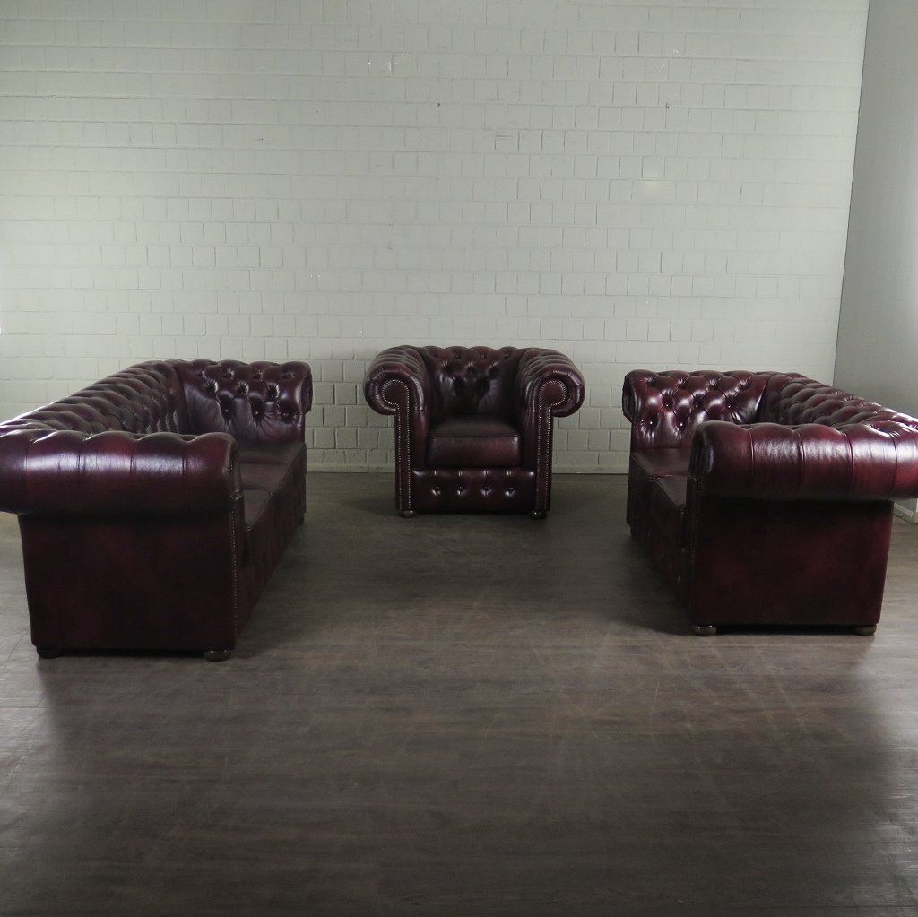 Chesterfield Couchgarnitur Leder Bordeaux