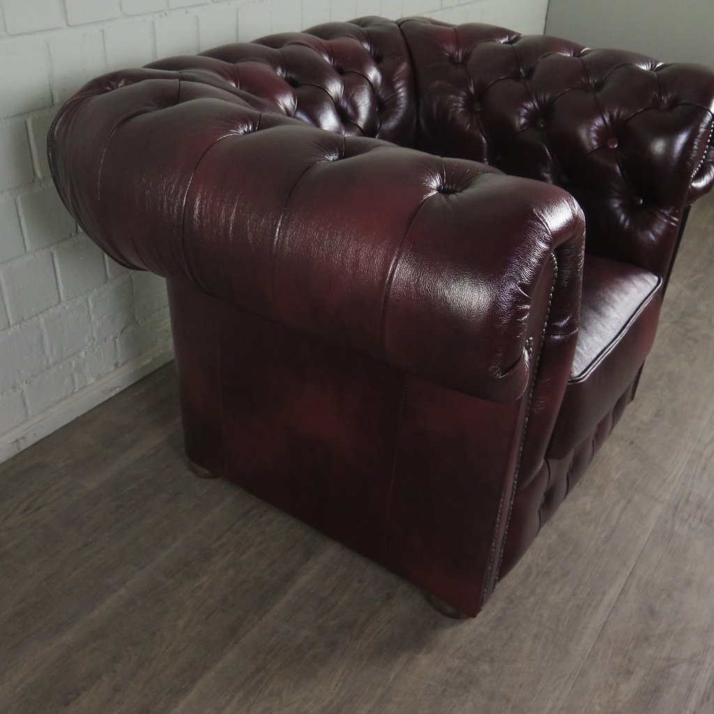 Chesterfield Couchgarnitur Leder Bordeaux
