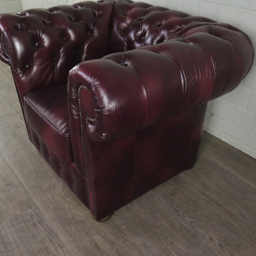Chesterfield Couchgarnitur Leder Bordeaux