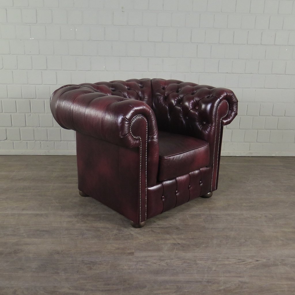 Chesterfield Couchgarnitur Leder Bordeaux