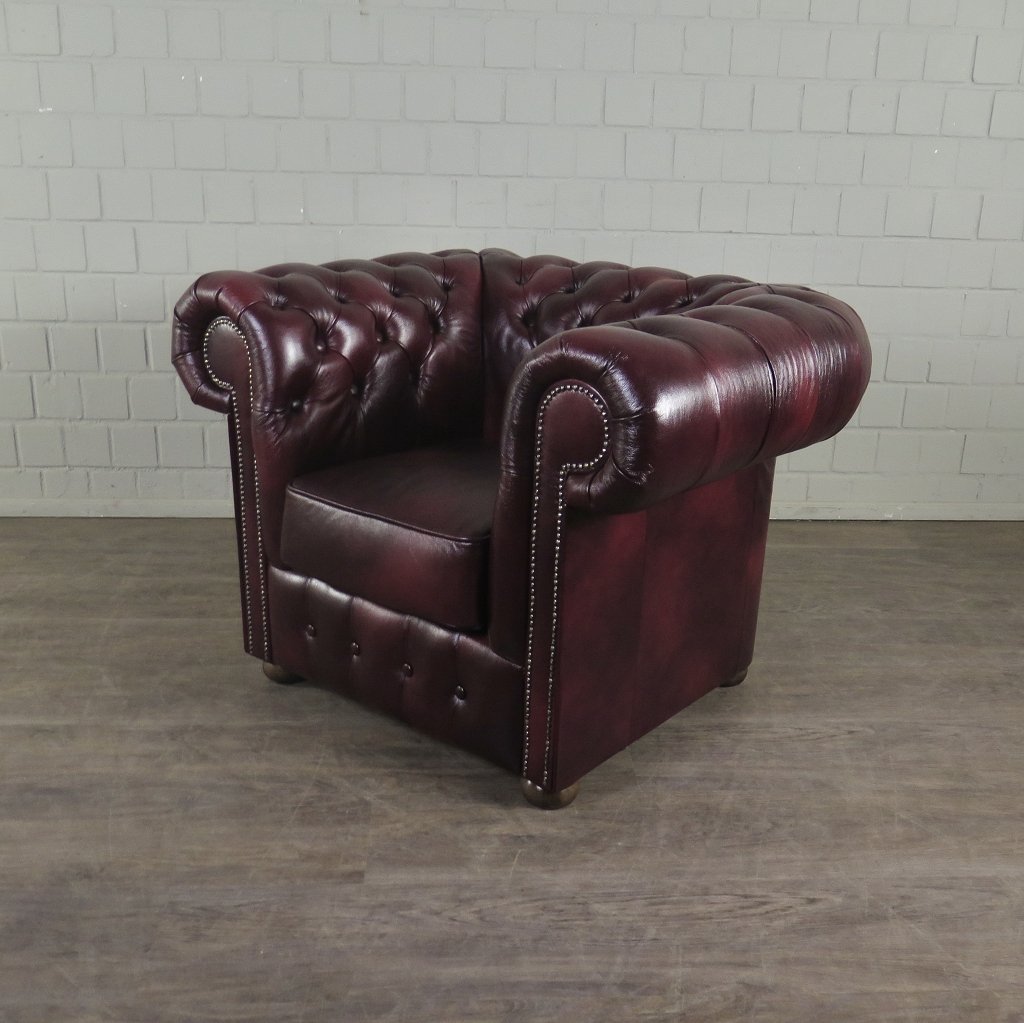 Chesterfield Couchgarnitur Leder Bordeaux