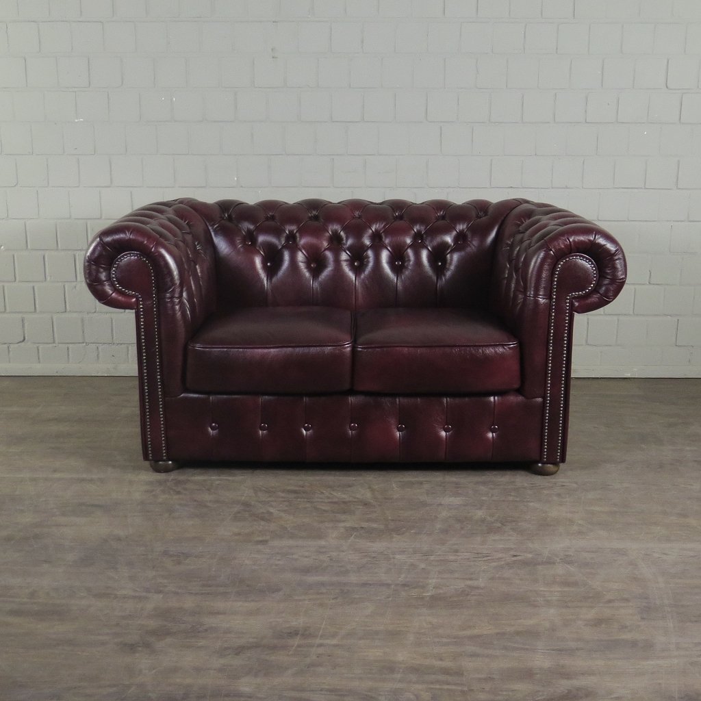 Chesterfield Couchgarnitur Leder Bordeaux