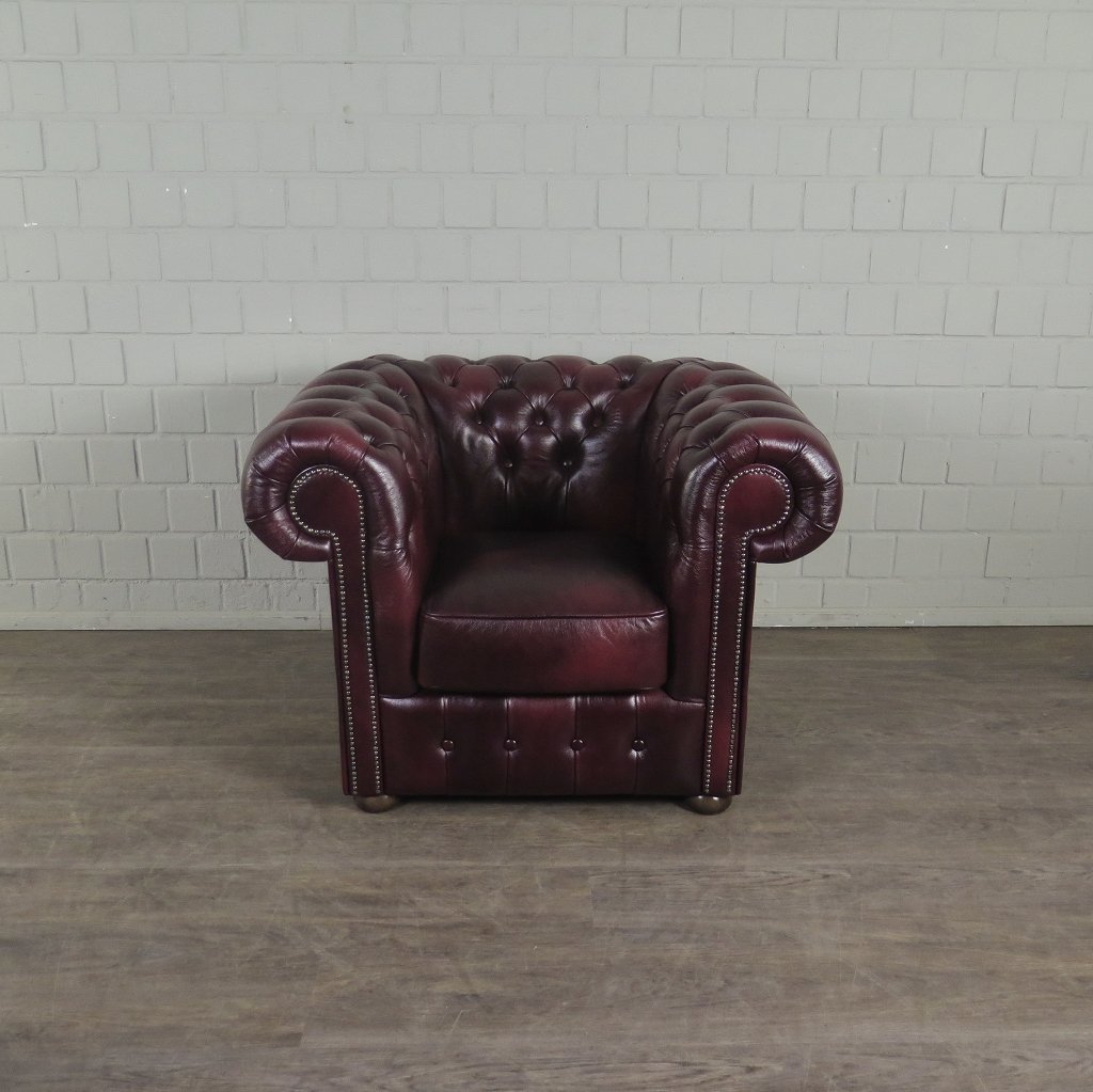 Chesterfield Couchgarnitur Leder Bordeaux