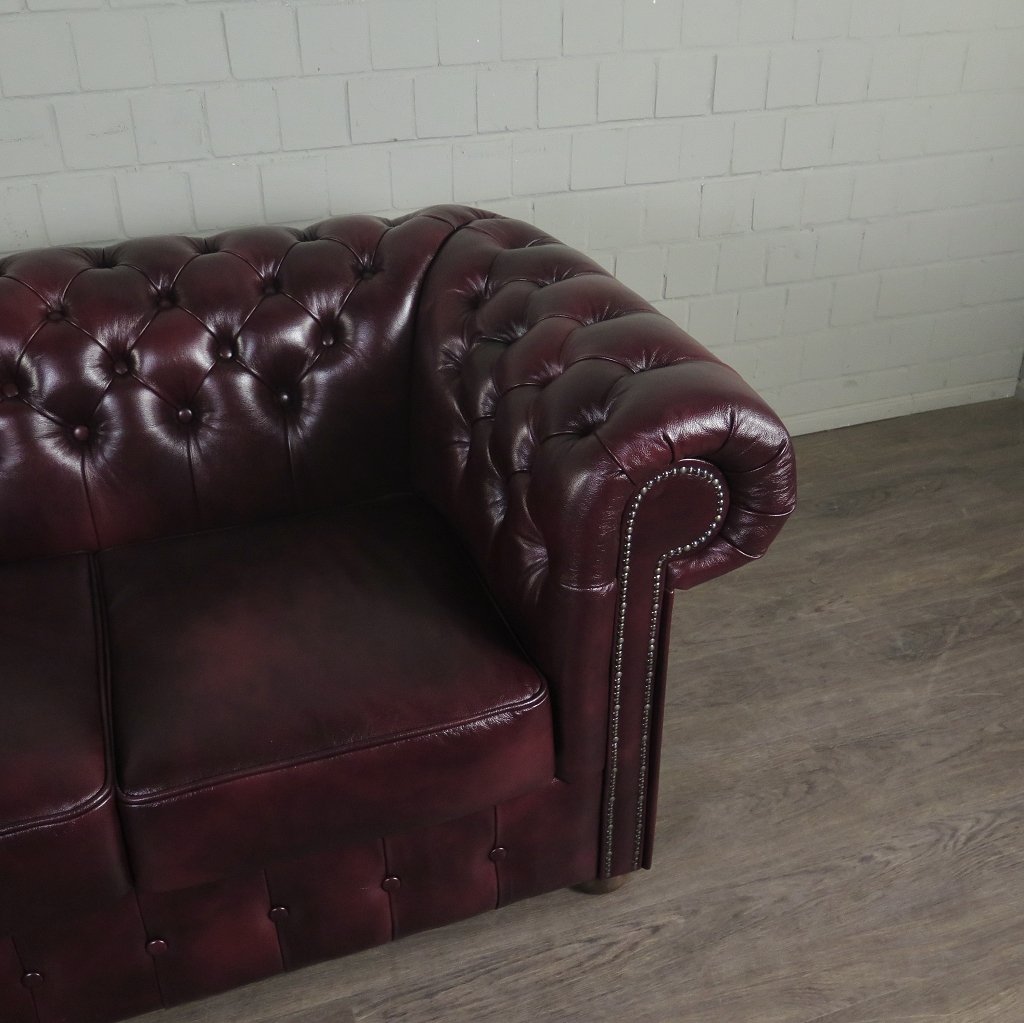 Chesterfield Couchgarnitur Leder Bordeaux