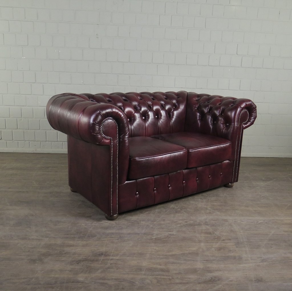 Chesterfield Couchgarnitur Leder Bordeaux