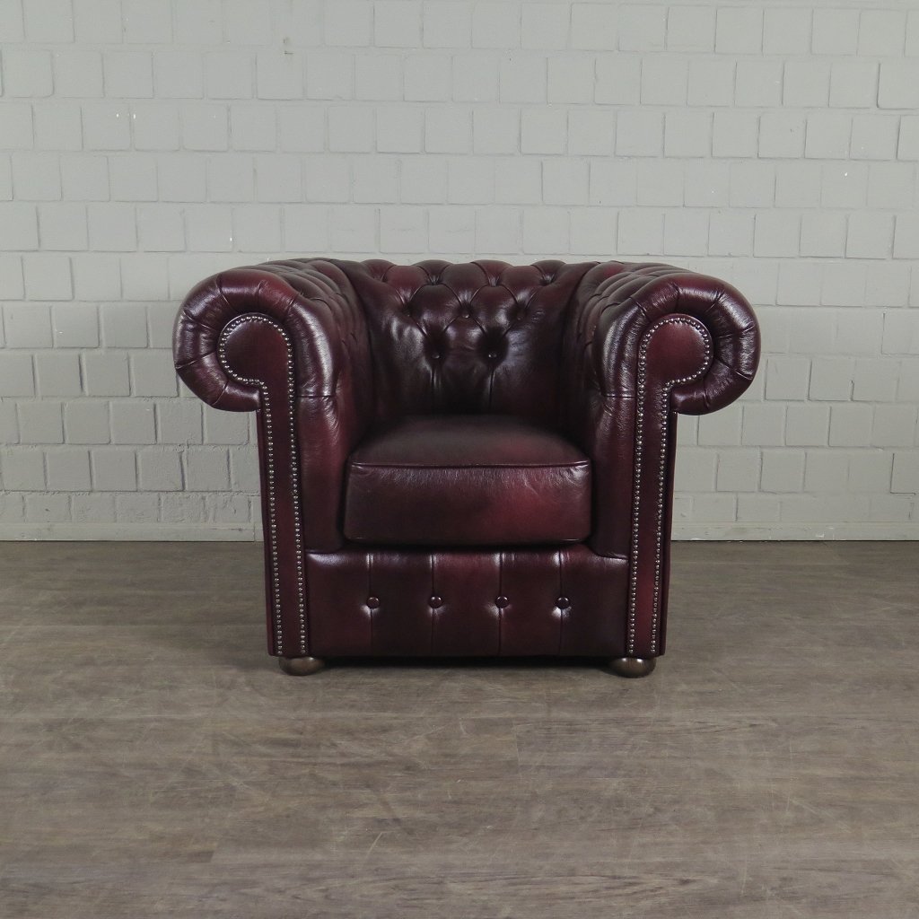 Chesterfield Couchgarnitur Leder Bordeaux