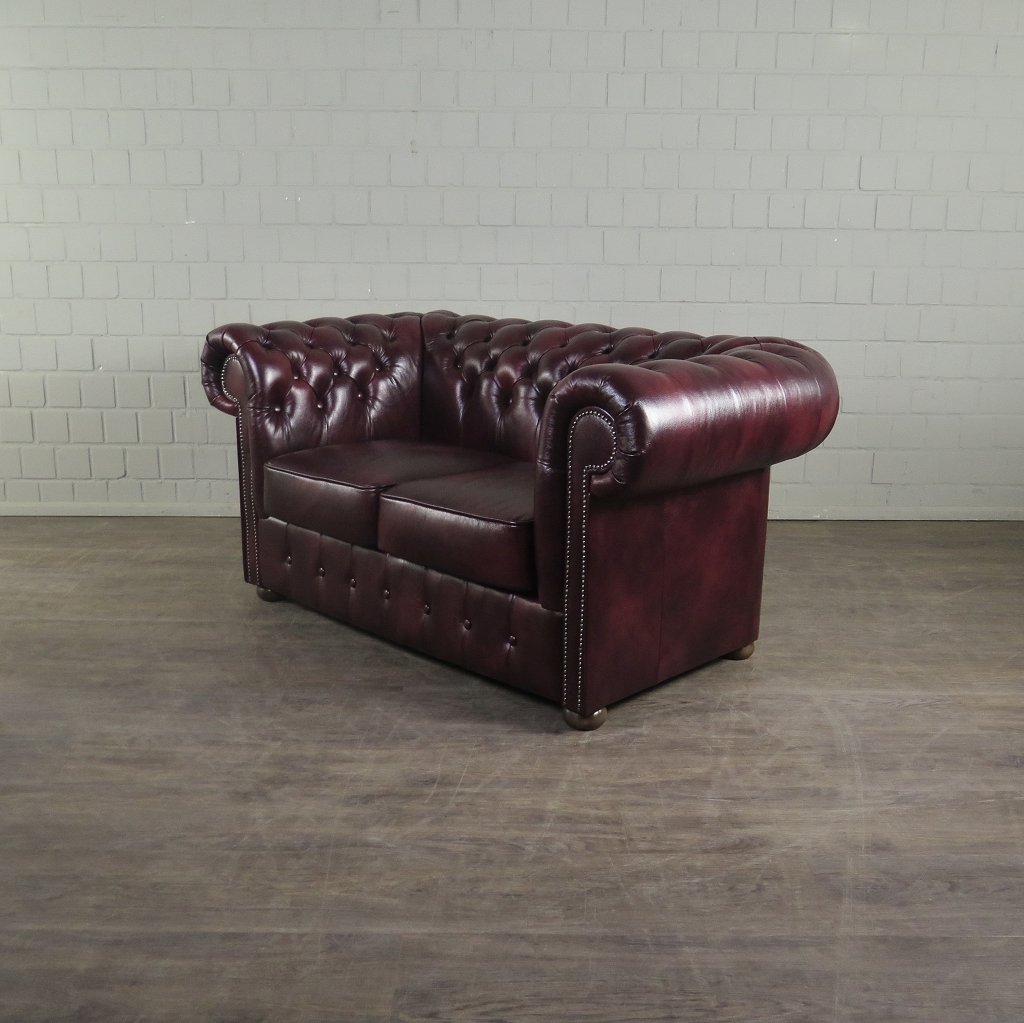 Chesterfield Couchgarnitur Leder Bordeaux