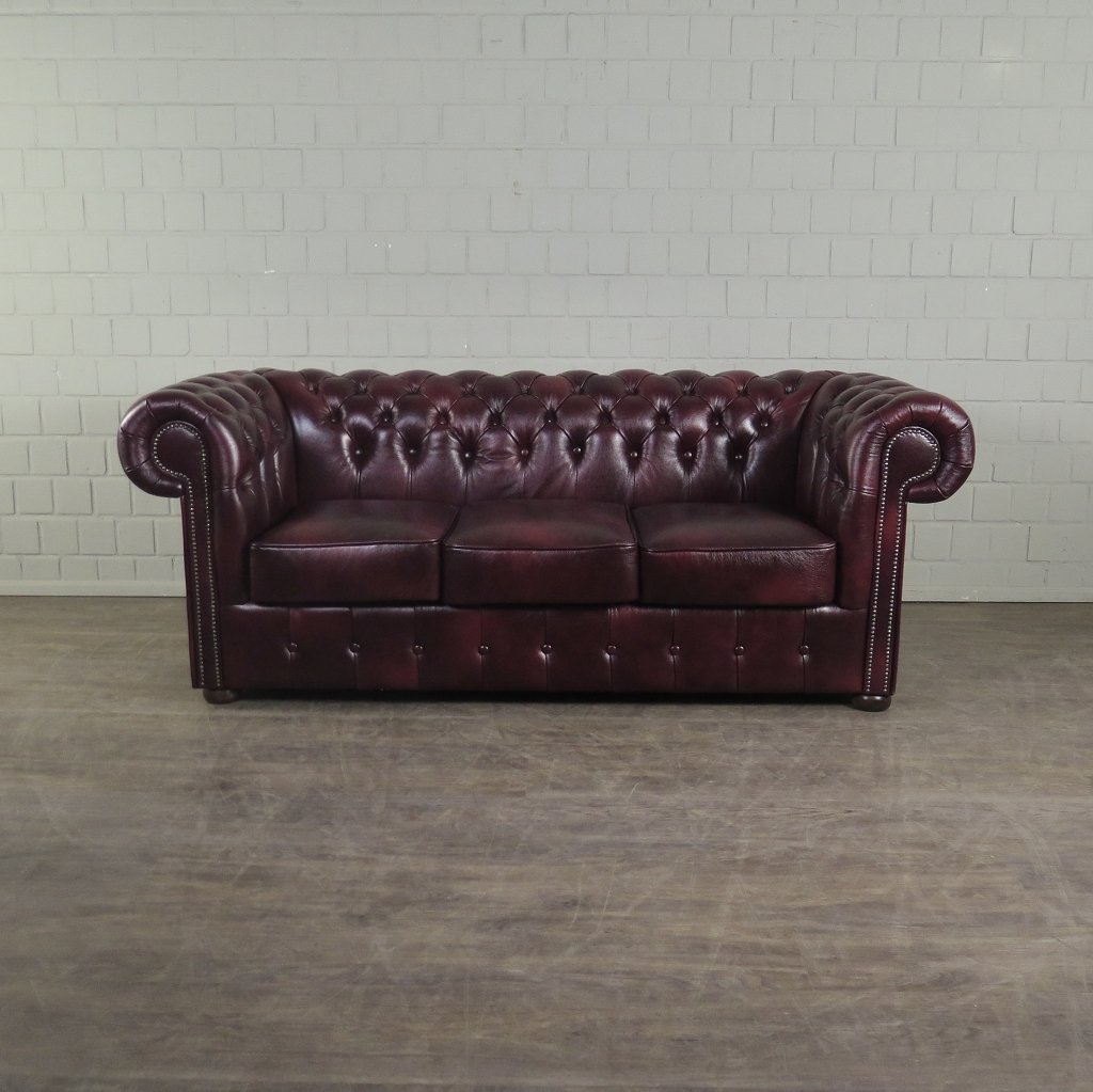 Chesterfield Couchgarnitur Leder Bordeaux