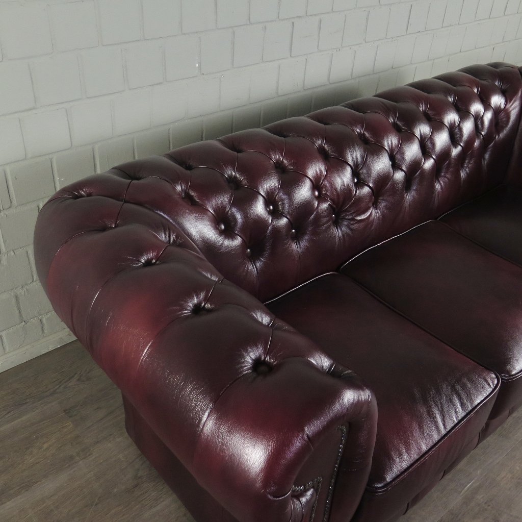 Chesterfield Couchgarnitur Leder Bordeaux