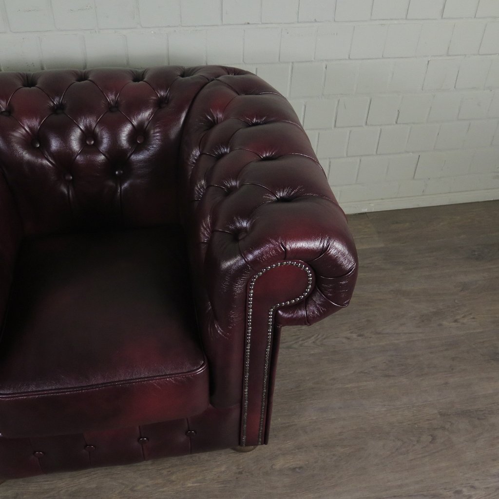 Chesterfield Couchgarnitur Leder Bordeaux