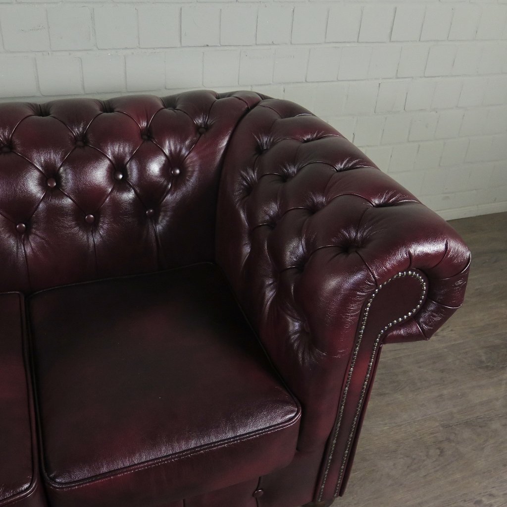 Chesterfield Couchgarnitur Leder Bordeaux