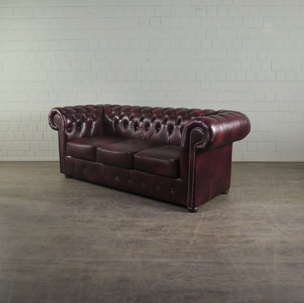 Chesterfield Couchgarnitur Leder Bordeaux