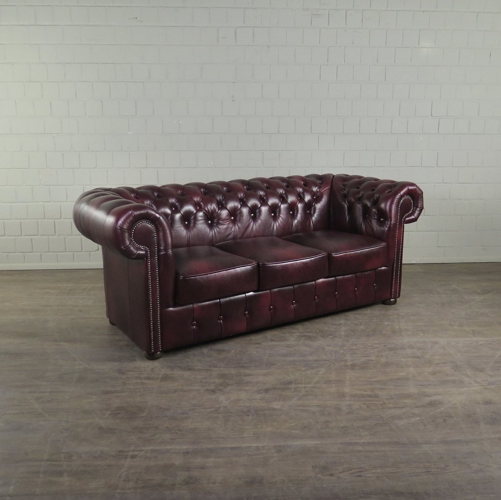 Chesterfield Couchgarnitur Leder Bordeaux