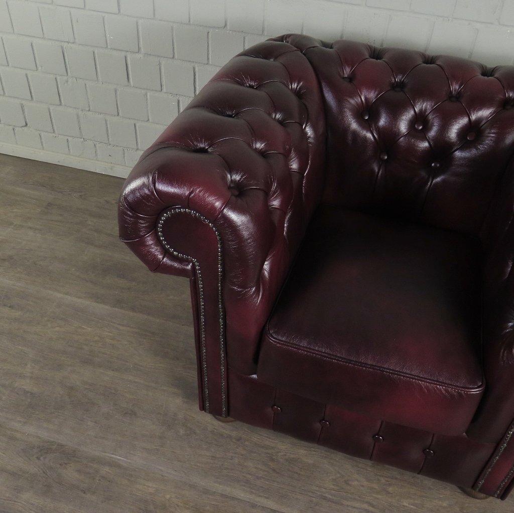 Chesterfield Couchgarnitur Leder Bordeaux