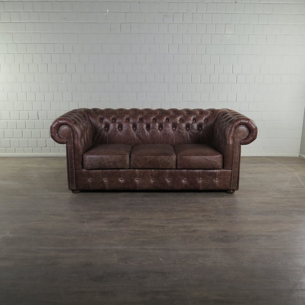 Chesterfield Sofa Couch Leder Antikbraun 2.00 m