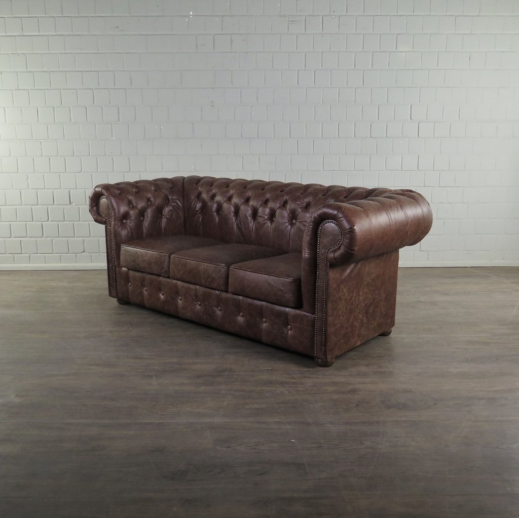Chesterfield Sofa Couch Leder Antikbraun 2.00 m