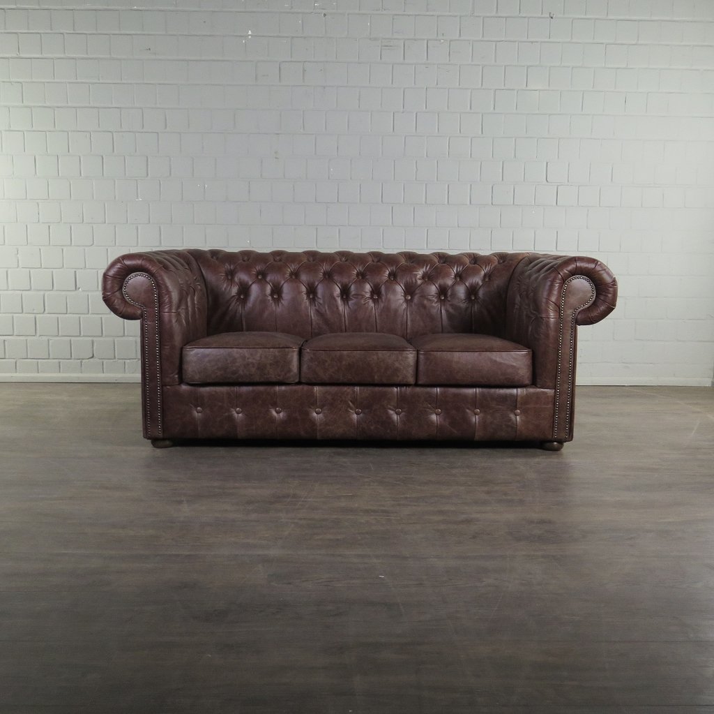 Chesterfield Sofa Couch Leder Antikbraun 2.00 m