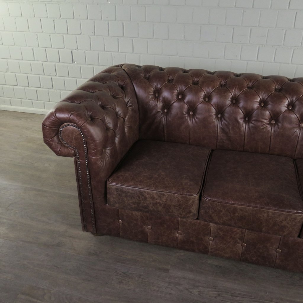 Chesterfield Sofa Couch Leder Antikbraun 2.00 m