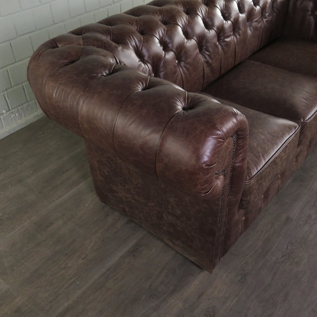 Chesterfield Sofa Couch Leder Antikbraun 2.00 m
