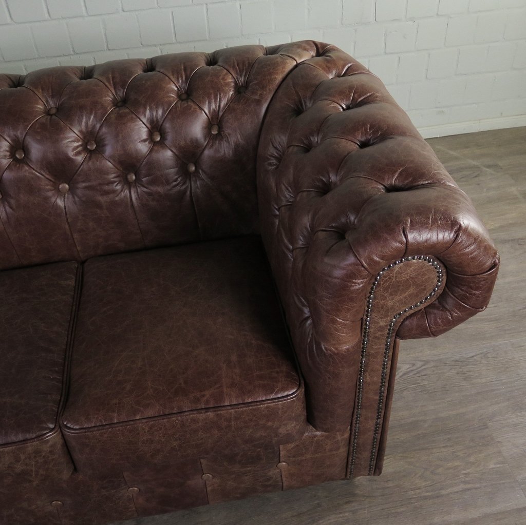 Chesterfield Sofa Couch Leder Antikbraun 2.00 m
