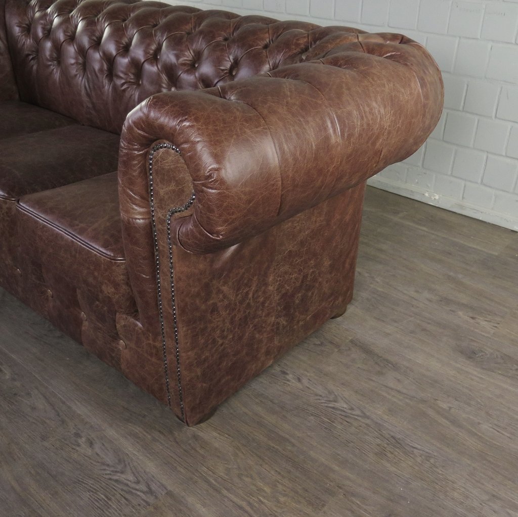 Chesterfield Sofa Couch Leder Antikbraun 2.00 m